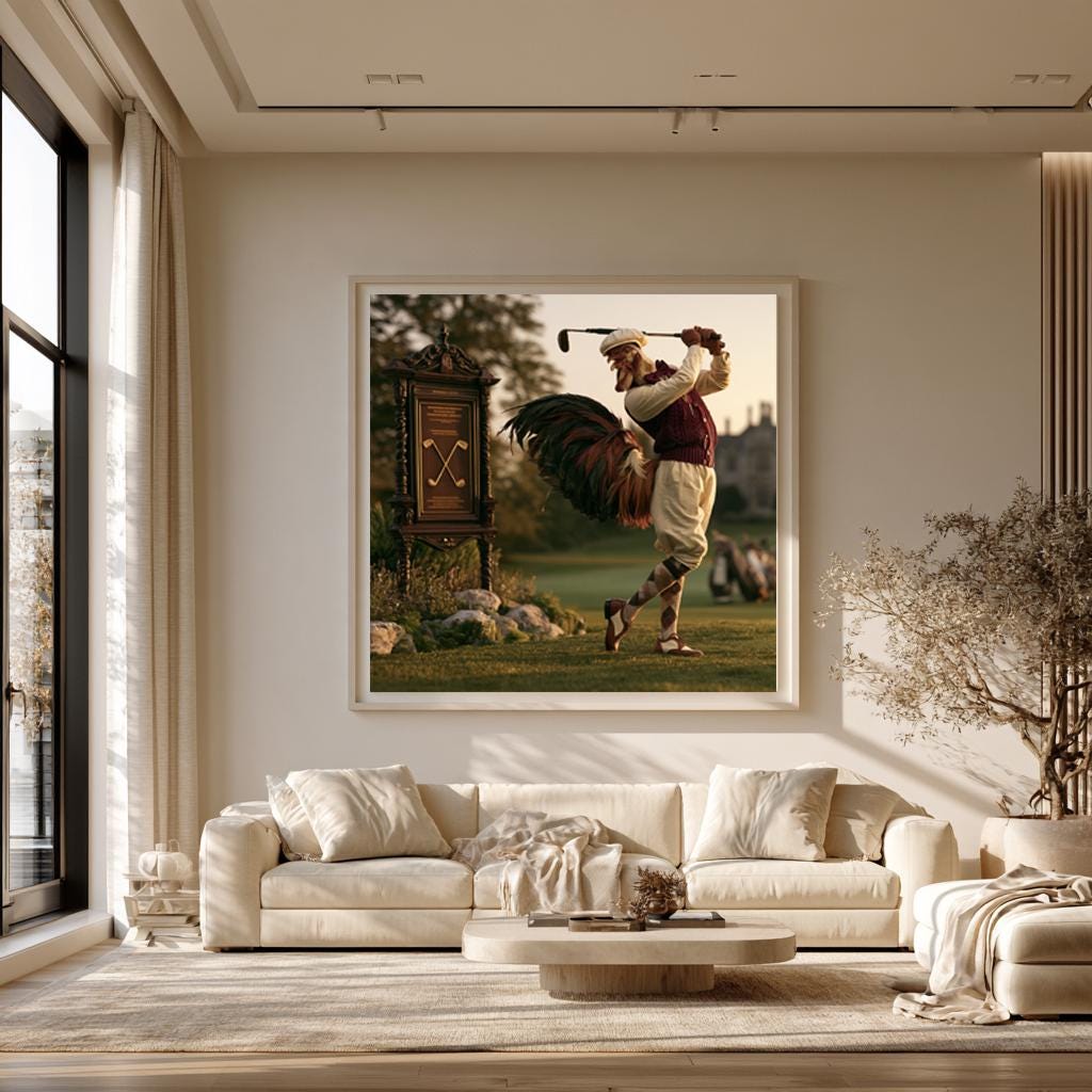 Personalized Golf Wall Art, Custom Golf Gifts for Men, Gentleman Rooster Golfer Poster, Vintage Golf Decor, Man Cave Canvas Print