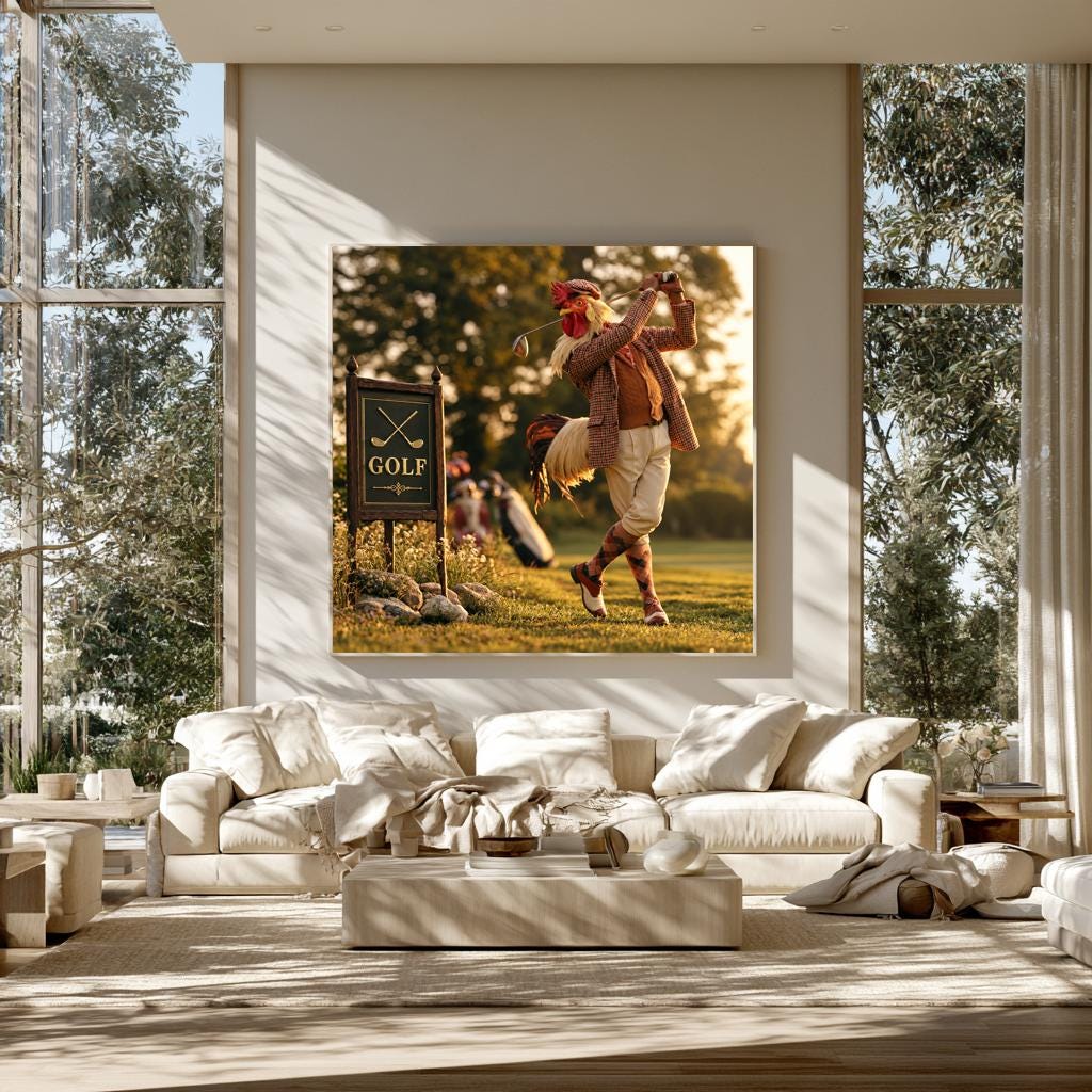Personalized Golf Wall Art, Custom Golf Gifts for Men, Gentleman Rooster Golfer Poster, Vintage Golf Decor, Country Club Canvas Print