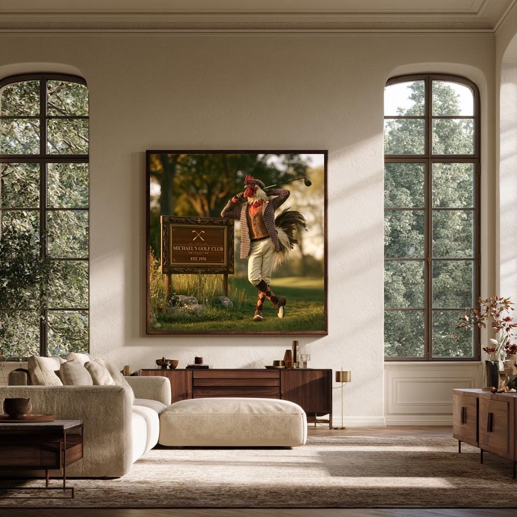 Personalized Golf Club Sign Wall Art, Vintage Rooster Golfer Poster, Retro Country Club Decor, Unique Golf Gift for Him