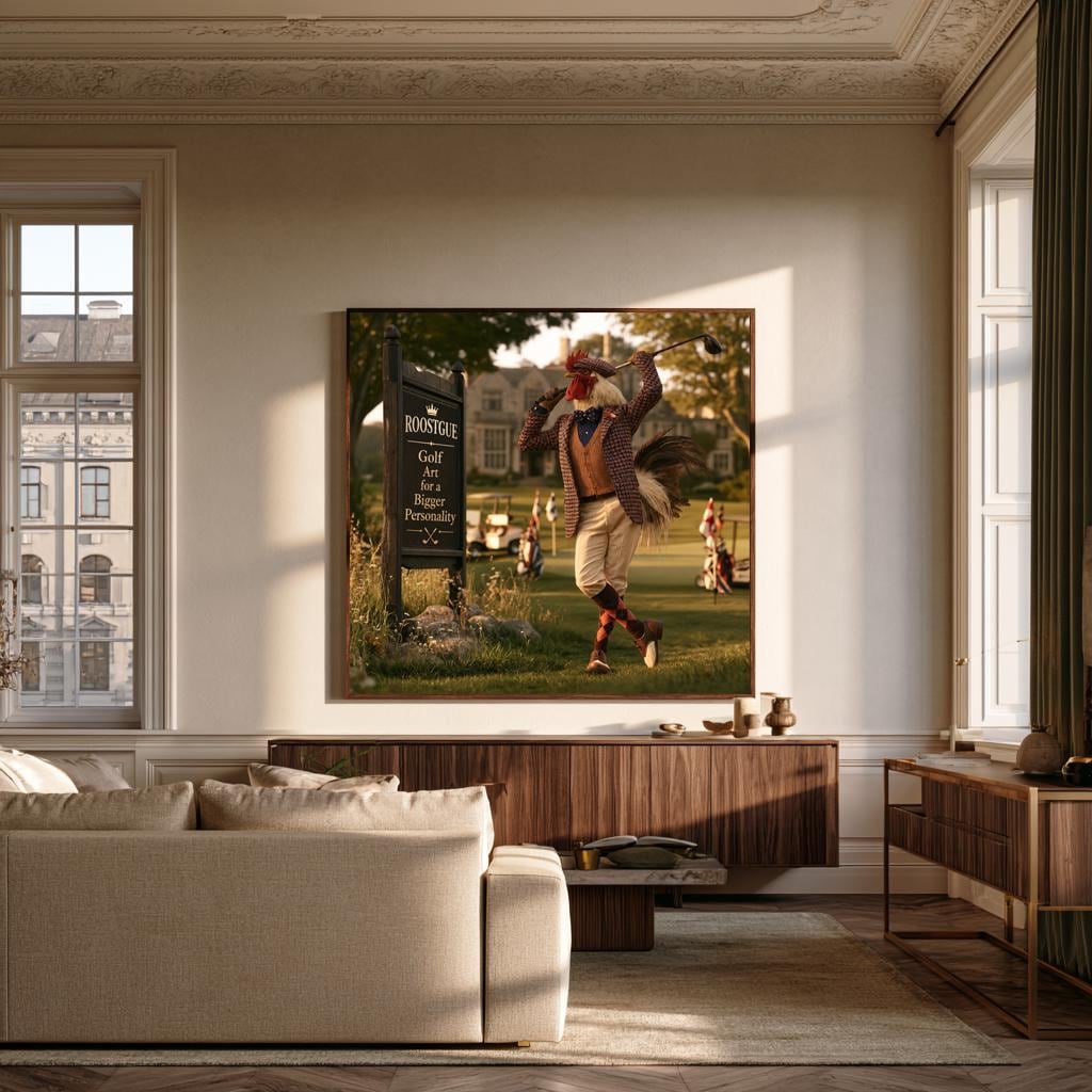 Personalized Golf Wall Art, Custom Golf Course Sign Gift, Gentleman Rooster Golfer Poster, Vintage Golf Decor, Man Cave Canvas Print