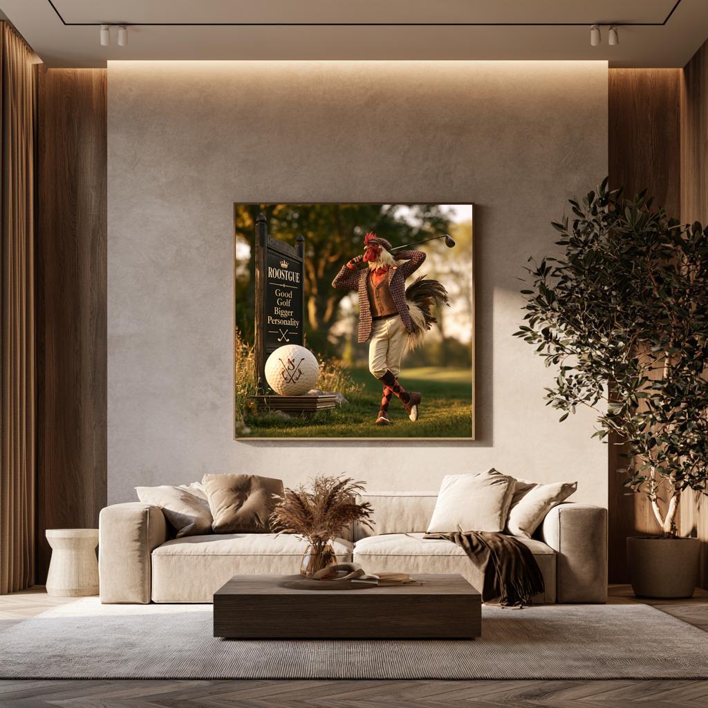 Personalized Golf Wall Art, Custom Golf Ball Monogram Gift, Gentleman Rooster Golfer Poster, Vintage Golf Decor, Country Club Canvas Print