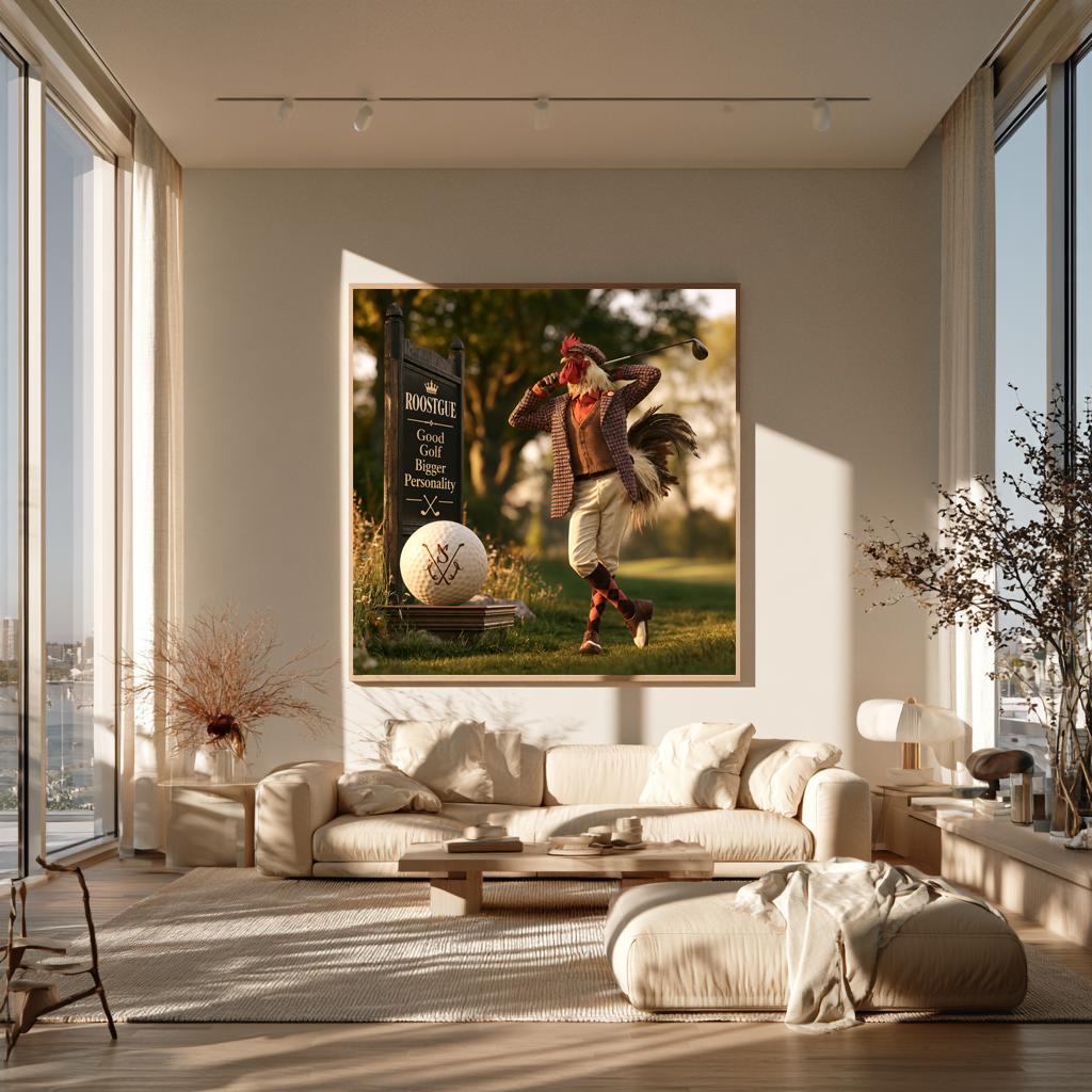 Personalized Golf Wall Art, Custom Golf Ball Monogram Gift, Gentleman Rooster Golfer Poster, Vintage Golf Decor, Country Club Canvas Print