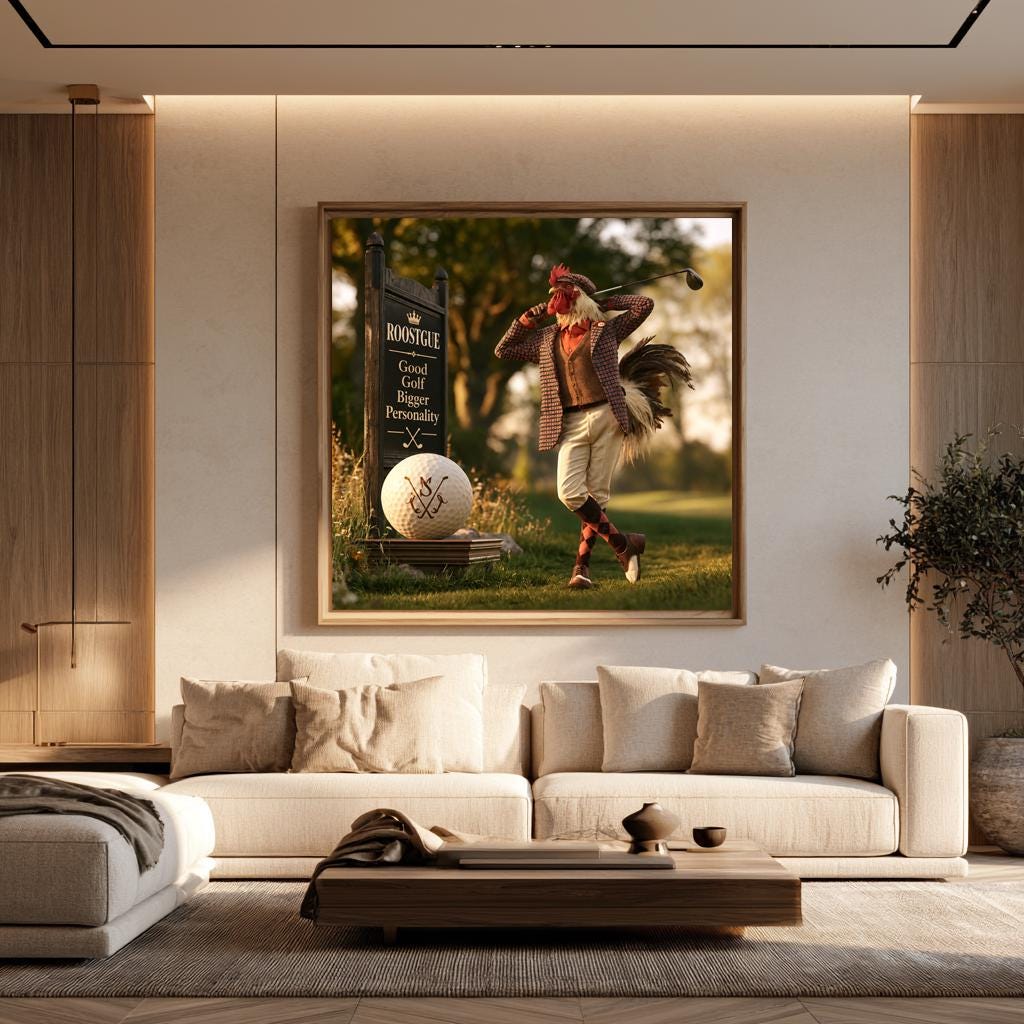 Personalized Golf Wall Art, Custom Golf Ball Monogram Gift, Gentleman Rooster Golfer Poster, Vintage Golf Decor, Country Club Canvas Print