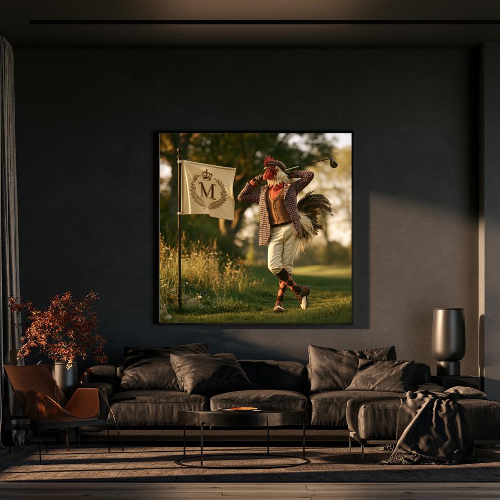 Personalized Golf Wall Art, Custom Monogram Golf Flag Gift, Gentleman Rooster Golfer Poster, Vintage Golf Decor, Man Cave Canvas Print