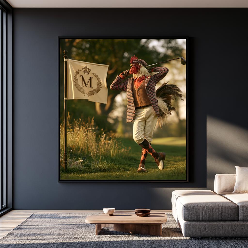 Personalized Golf Wall Art, Custom Monogram Golf Flag Gift, Gentleman Rooster Golfer Poster, Vintage Golf Decor, Man Cave Canvas Print