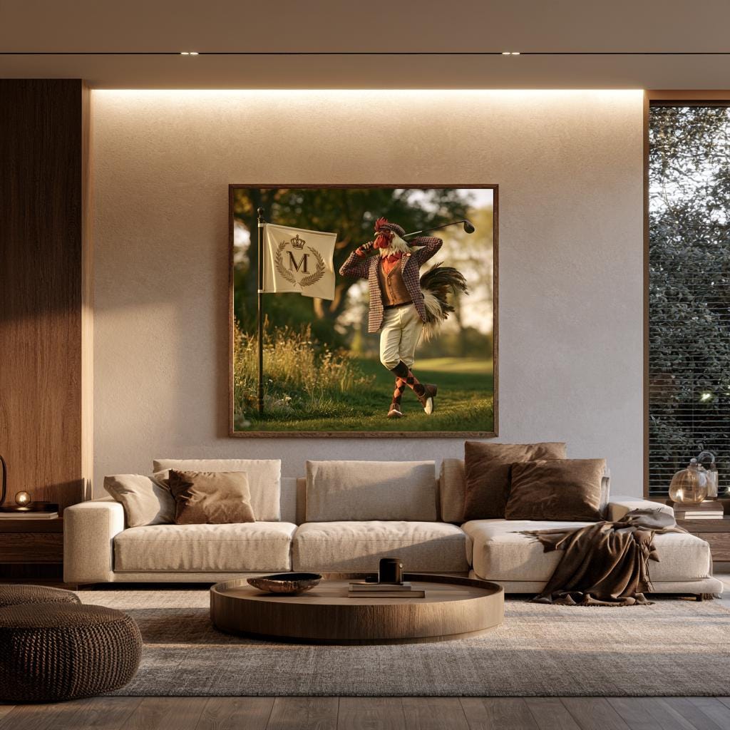 Personalized Golf Wall Art, Custom Monogram Golf Flag Gift, Gentleman Rooster Golfer Poster, Vintage Golf Decor, Man Cave Canvas Print