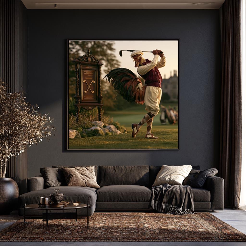 Personalized Golf Wall Art, Custom Golf Gifts for Men, Gentleman Rooster Golfer Poster, Vintage Golf Decor, Man Cave Canvas Print