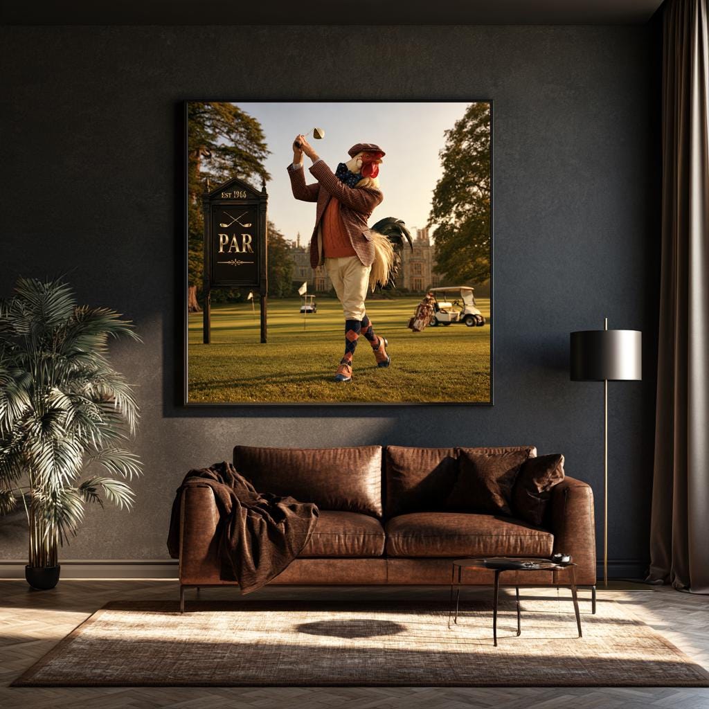 Personalized Golf Wall Art, Golf Birthday Gift for Dad, Gentleman Rooster Golfer Poster, Custom Golf Gifts for Men, Man Cave Canvas Print