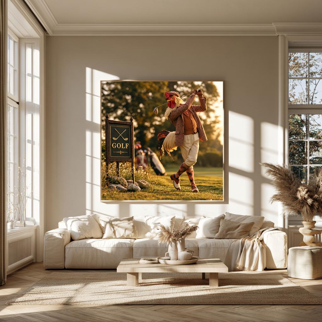 Personalized Golf Wall Art, Custom Golf Gifts for Men, Gentleman Rooster Golfer Poster, Vintage Golf Decor, Country Club Canvas Print