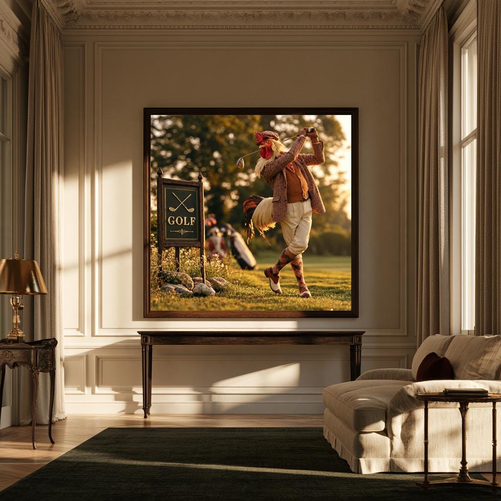 Personalized Golf Wall Art, Custom Golf Gifts for Men, Gentleman Rooster Golfer Poster, Vintage Golf Decor, Country Club Canvas Print