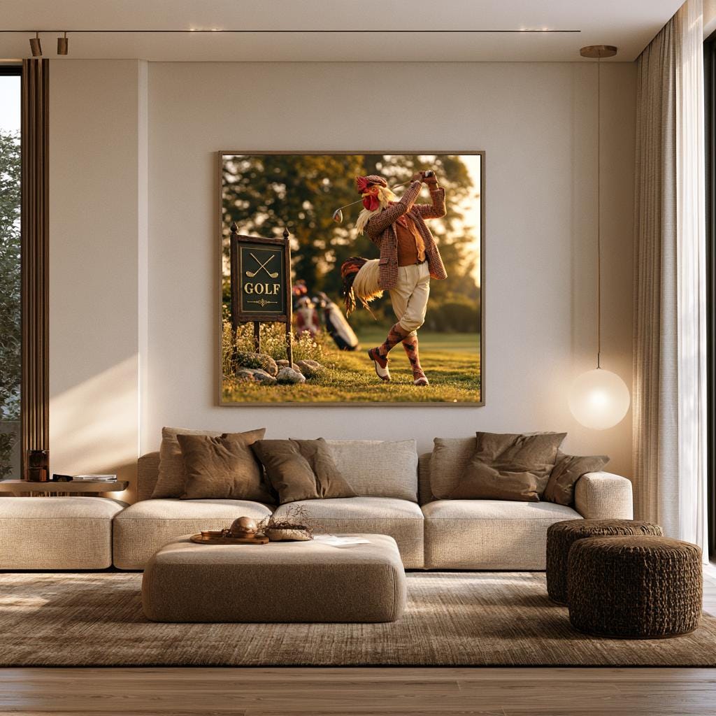 Personalized Golf Wall Art, Custom Golf Gifts for Men, Gentleman Rooster Golfer Poster, Vintage Golf Decor, Country Club Canvas Print