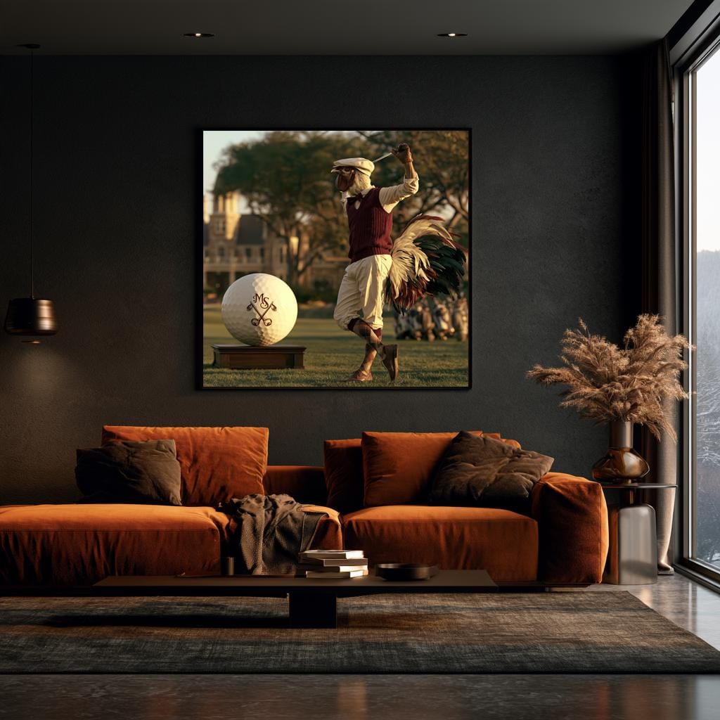 Personalized Golf Wall Art, Custom Golf Ball Gift for Men, Gentleman Rooster Golfer Poster, Vintage Golf Decor, Man Cave Canvas Print