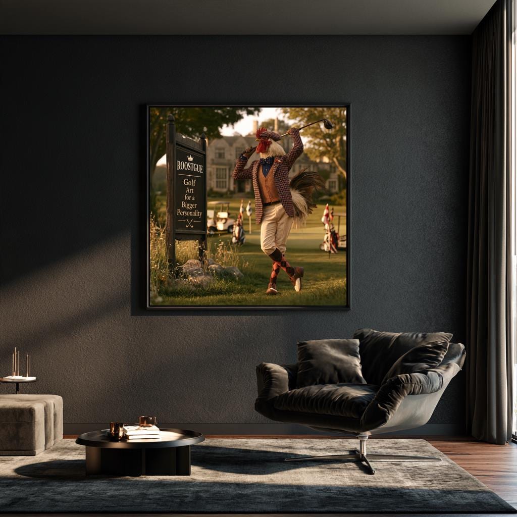 Personalized Golf Wall Art, Custom Golf Course Sign Gift, Gentleman Rooster Golfer Poster, Vintage Golf Decor, Man Cave Canvas Print
