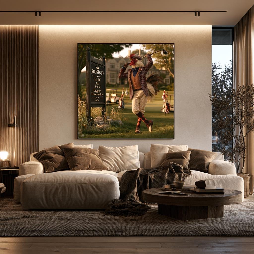 Personalized Golf Wall Art, Custom Golf Course Sign Gift, Gentleman Rooster Golfer Poster, Vintage Golf Decor, Man Cave Canvas Print