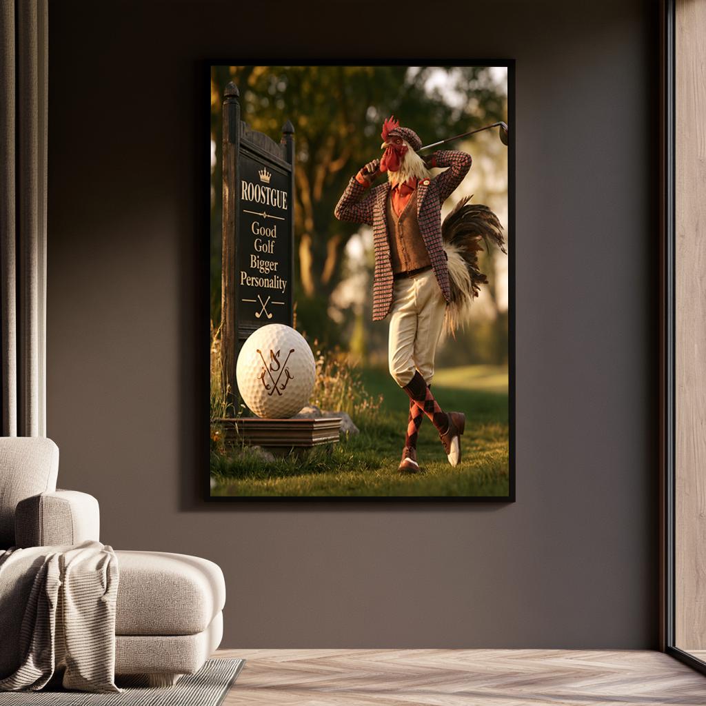 Personalized Golf Wall Art, Custom Golf Ball Monogram Gift, Gentleman Rooster Golfer Poster, Vintage Golf Decor, Country Club Canvas Print