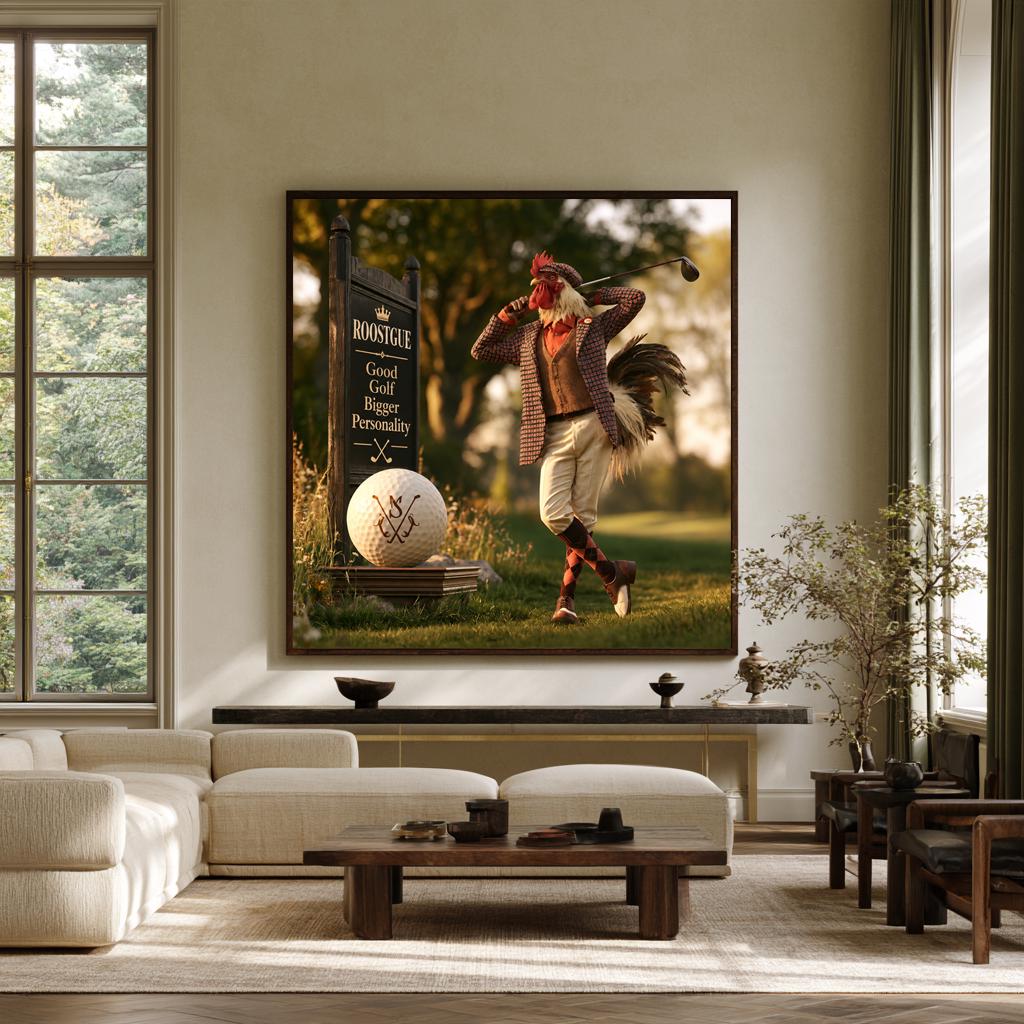 Personalized Golf Wall Art, Custom Golf Ball Monogram Gift, Gentleman Rooster Golfer Poster, Vintage Golf Decor, Country Club Canvas Print