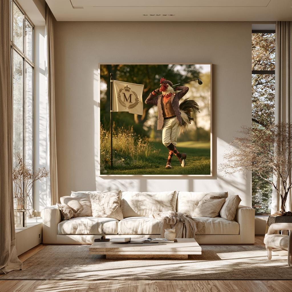 Personalized Golf Wall Art, Custom Monogram Golf Flag Gift, Gentleman Rooster Golfer Poster, Vintage Golf Decor, Man Cave Canvas Print